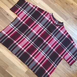 Joan Rivers Mock Neck Drop Shoulder Oversized Knit Plaid Poncho Women’s M/L